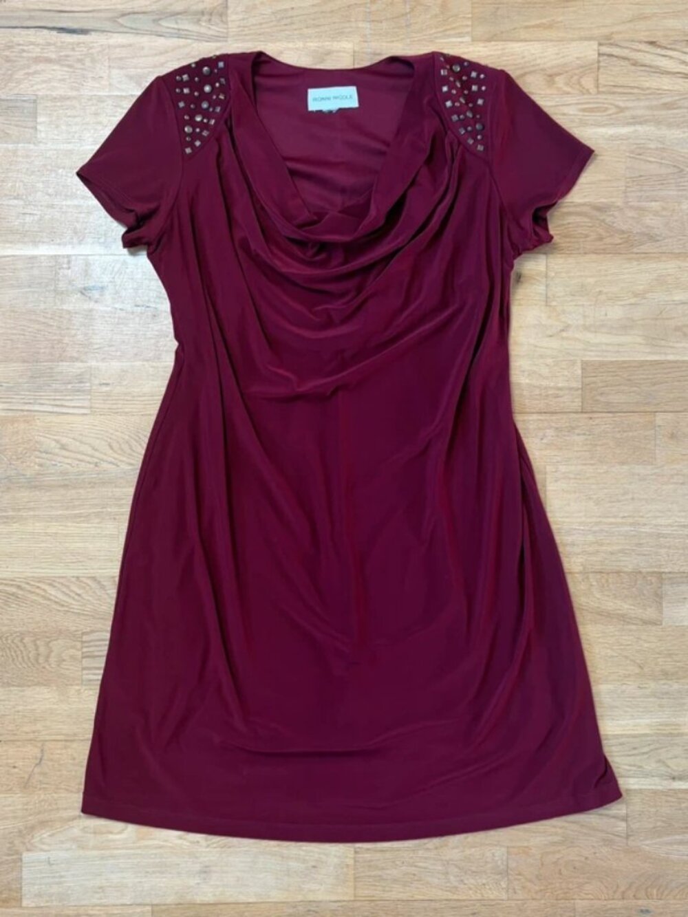 Ronni Nicole Burgundy Studded Shoulder Cowl Neck Dress size 8